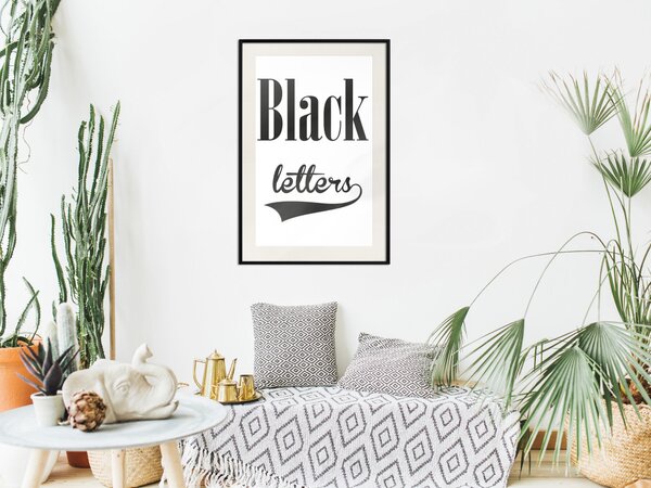Plakát Černá písmena - černobílá kompozice s texty na jednotném pozadí
