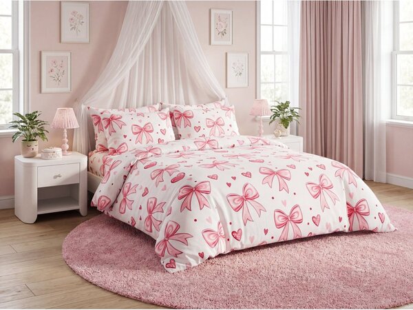 Povlečení z mikrovlákna RIBBON LOVE bílé Rozměr povlečení: 70 x 80 cm | 140 x 200 cm