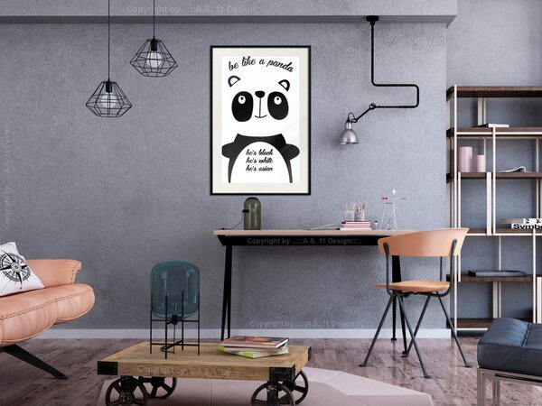 Plakát Buď jako panda - černo-bílá kompozice se zvířetem a texty