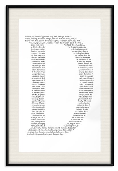 Plakát Písmeno D - černé texty vytvořené ve tvaru čtvrtého písmene abecedy
