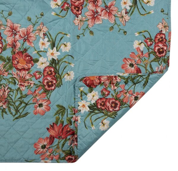 Modrý přehoz na jednolůžko s květinovým motivem Flowery - 140*220 cm - Clayre & Eef