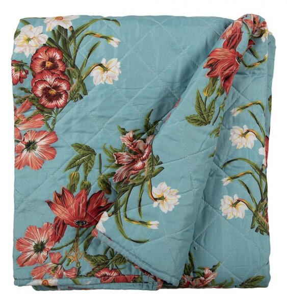 Modrý přehoz na jednolůžko s květinovým motivem Flowery - 140*220 cm - Clayre & Eef