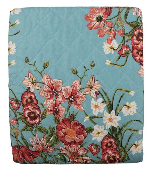 Modrý přehoz na jednolůžko s květinovým motivem Flowery - 140*220 cm - Clayre & Eef