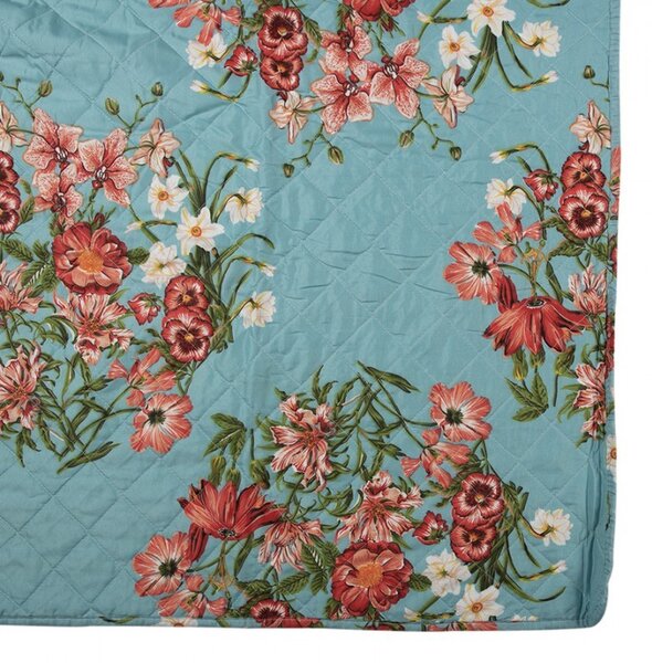 Modrý přehoz na jednolůžko s květinovým motivem Flowery - 140*220 cm - Clayre & Eef