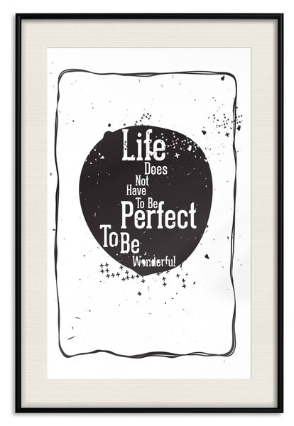 Plakát Citát o životě - černo-bílý motivující anglický nápis v rámu