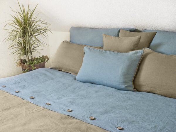 Nelly Lněný povlak na přikrývku - petrolejový / khaki Rozměr: 140/200 CM KNOFLÍK