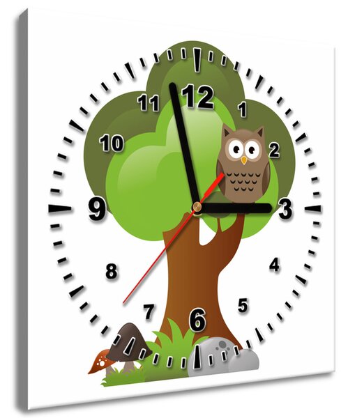 Obraz s hodinami Veselá sova na stromě Rozměry: 30 x 30 cm