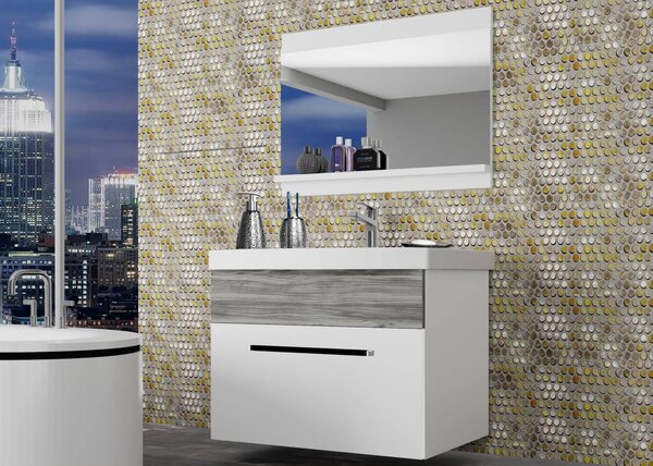 Koupelnový nábytek Belini bílý mat / šedý antracit Glamour Wood + umyvadlo + zrcadlo ROD M 1/0/W/WGW1/0/ZW