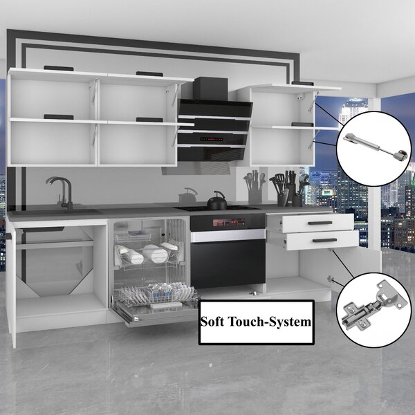 Kuchyňská linka Belini Premium Full Version 380 cm bílý mat s pracovní deskou SARAH