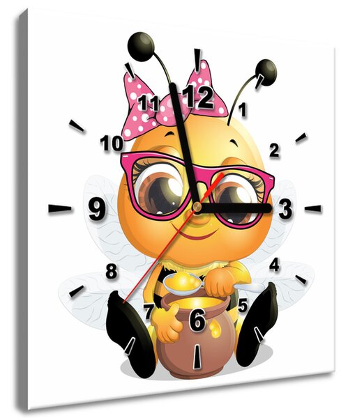 Obraz s hodinami Včelka s růžovými brýlemi s mediky Rozměry: 30 x 30 cm