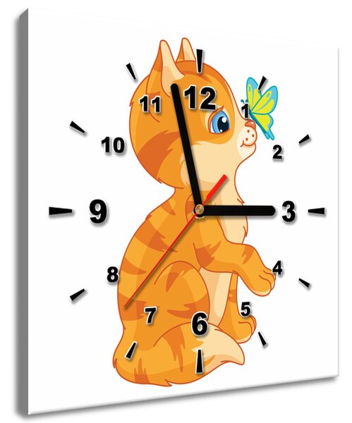Obraz s hodinami Oranžová kočička Rozměry: 30 x 30 cm