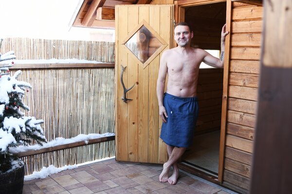 Nelly pánský lněný saunový kilt, barva modrá, velikost 82-125cm