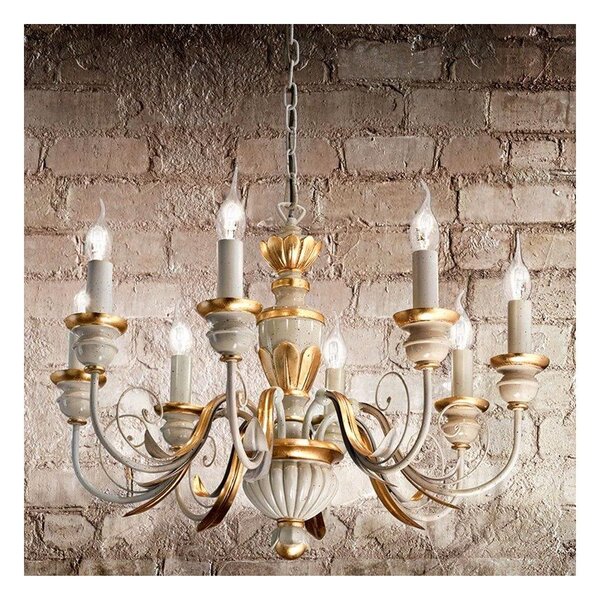 Ideal Lux - Lustr na řetězu FIRENZE 8xE14/40W/230V pr. 64 cm bílá/zlatá