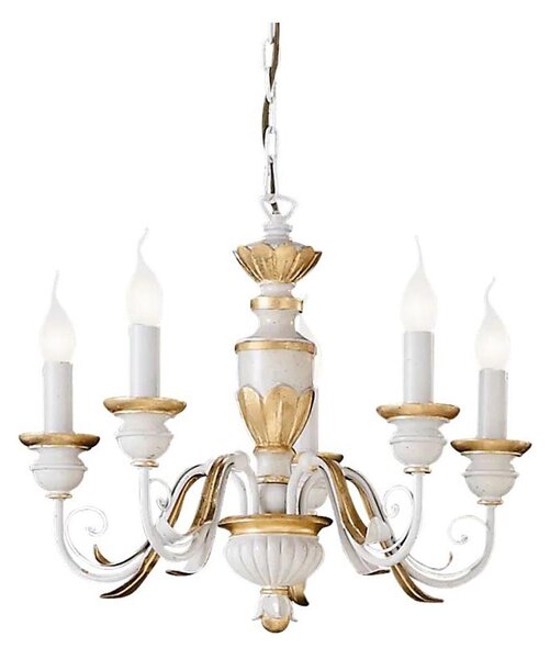 Ideal Lux - Lustr na řetězu FIRENZE 5xE14/40W/230V pr. 55 cm bílá/zlatá