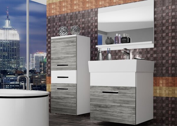 Koupelnový nábytek Belini šedý antracit Glamour Wood / bílý mat + umyvadlo + zrcadlo KOR M 2/1/W/GW1W/0/ZW