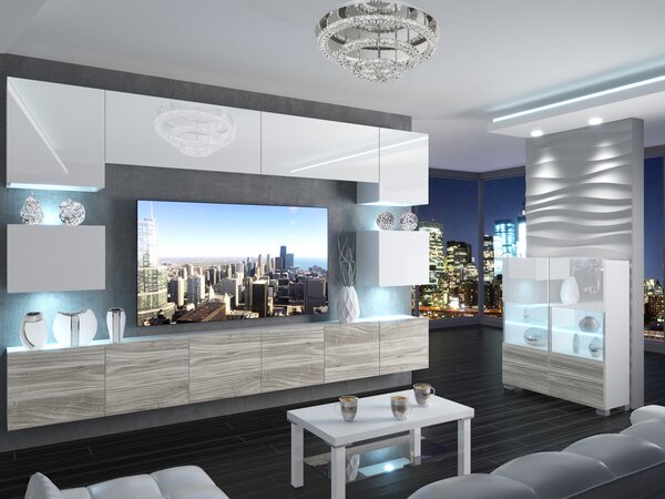 Obývací stěna 300 cm Belini bílý lesk / šedý antracit Glamour Wood Imperium 3