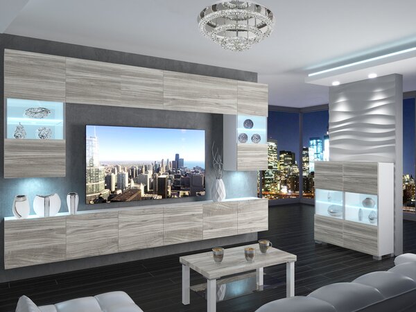 Obývací stěna 300 cm Belini šedý antracit Glamour Wood Imperium 1