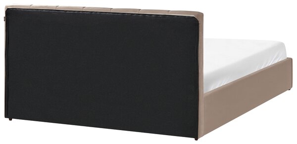 Postel s úložným prostorem DREUX Umělý samet Taupe 160 x 200 cm