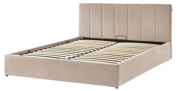 Postel s úložným prostorem DREUX Umělý samet Taupe 160 x 200 cm