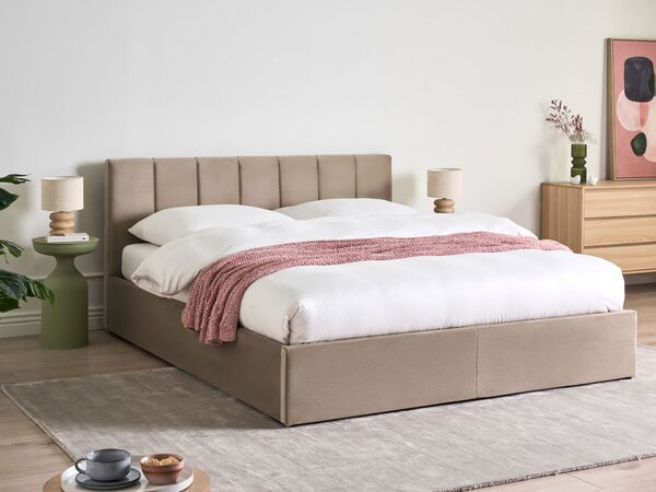 Postel s úložným prostorem DREUX Umělý samet Taupe 160 x 200 cm