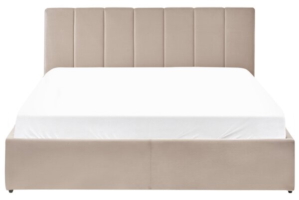 Postel s úložným prostorem DREUX Umělý samet Taupe 160 x 200 cm