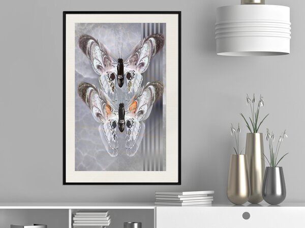 Plakát Pár motýlů - moderní kompozice s hmyzem na nepravidelném pozadí