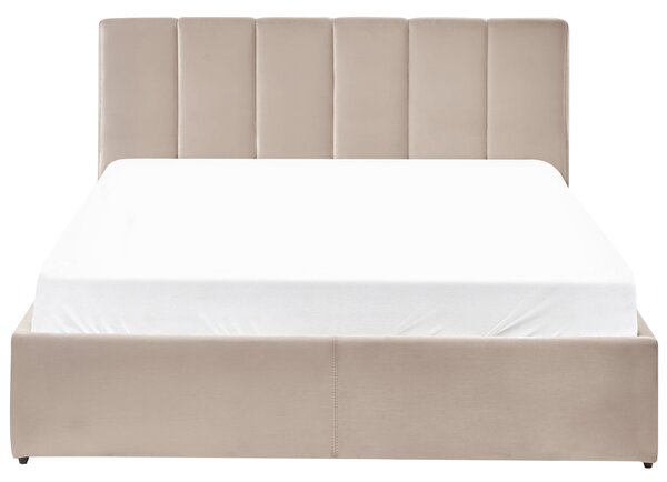 Postel s úložným prostorem DREUX Umělý samet Taupe 140 x 200 cm