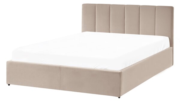 Postel s úložným prostorem DREUX Umělý samet Taupe 140 x 200 cm