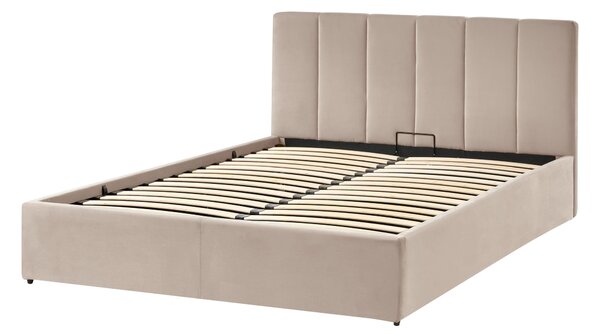 Postel s úložným prostorem DREUX Umělý samet Taupe 140 x 200 cm