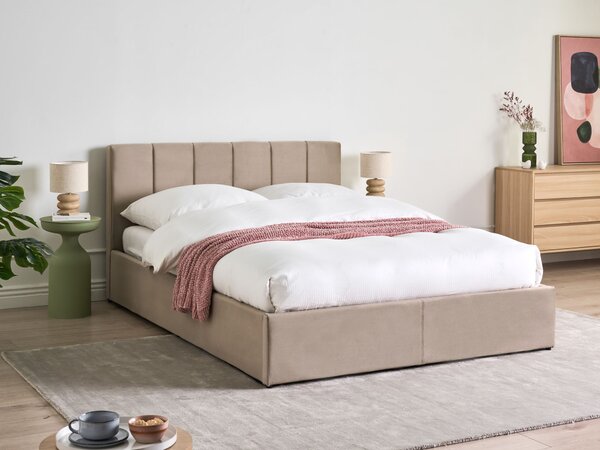 Postel s úložným prostorem DREUX Umělý samet Taupe 140 x 200 cm