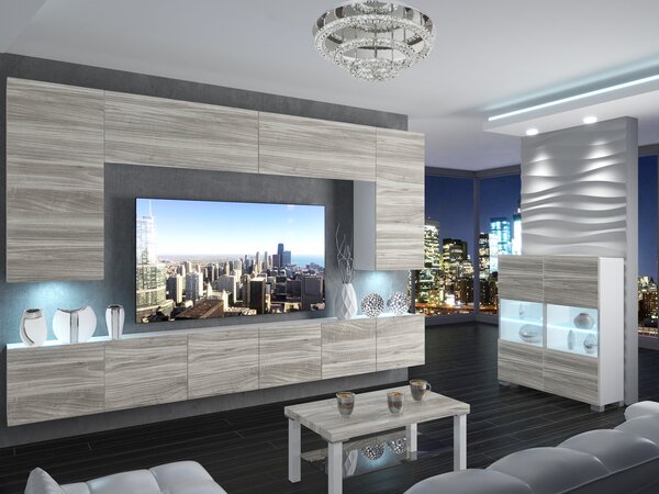 Obývací stěna 300 cm Belini šedý antracit Glamour Wood Imperium 2