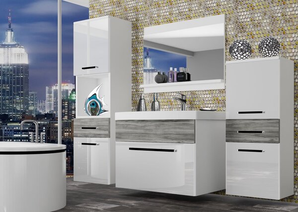 Koupelnový nábytek Belini bílý lesk / šedý antracit Glamour Wood + umyvadlo + zrcadlo ROD