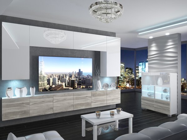 Obývací stěna 300 cm Belini bílý lesk / šedý antracit Glamour Wood Imperium 2