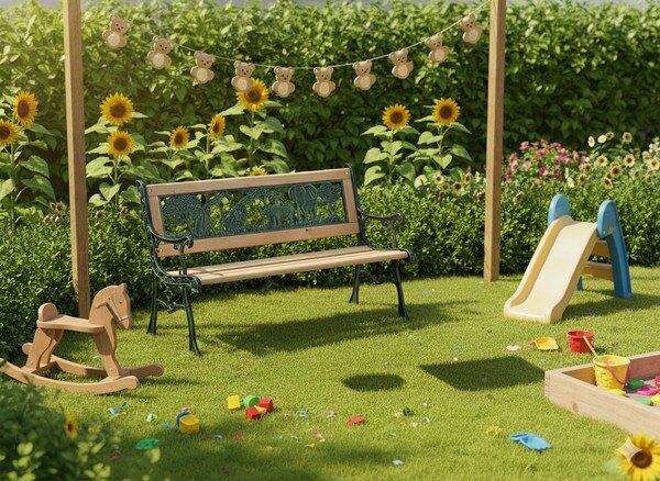 Zahradní lavice KIDS hnědá / zelená MEB0889