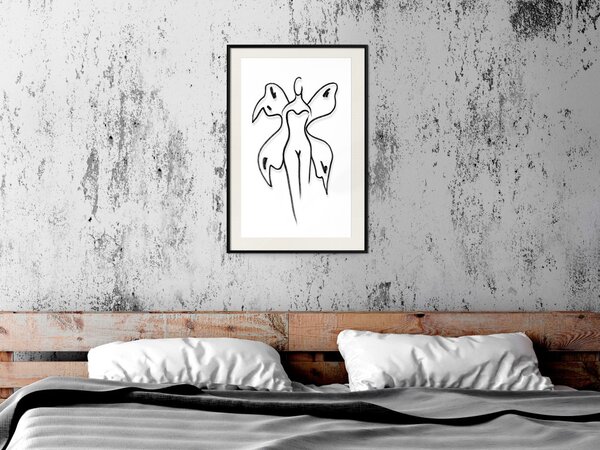 Plakát Motýlí dáma - černobílý line-art se ženskou siluetou a křídly