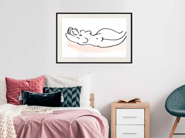 Plakát Slunění - jednoduchá černobílá line-art s ležící ženou