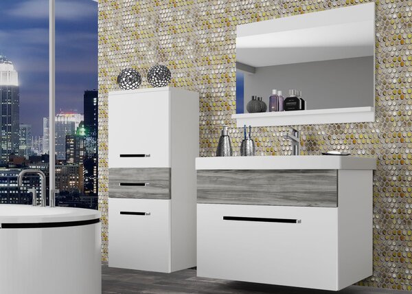 Koupelnový nábytek Belini šedý antracit Glamour Wood / bílý mat + umyvadlo + zrcadlo ROD M 2/0/W/WGW1/0/ZW