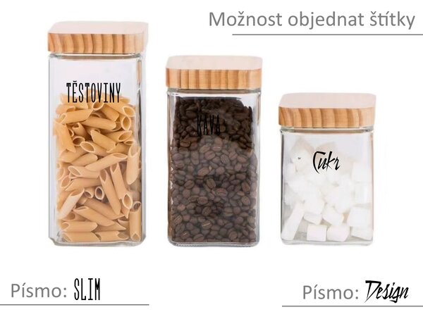 5Five® Skleněná bytelná dóza hranatá s dřevěným víkem, 1,25l KWADR