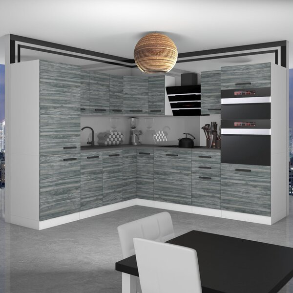 Kuchyňská linka Belini Premium Full Version 480 cm šedá antracit Glamour Wood s pracovní deskou STACY