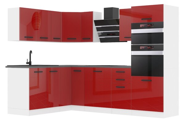 Kuchyňská linka Premium Belini Full Version 420 cm červený lesk s pracovní deskou MELANIE