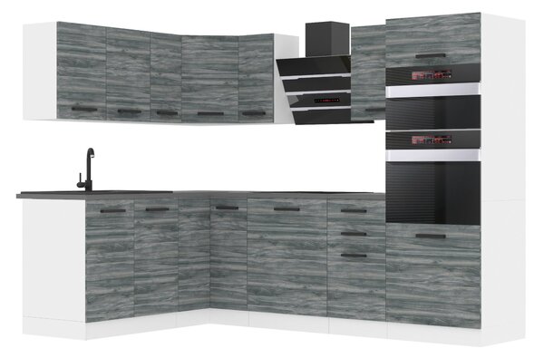 Kuchyňská linka Belini Premium Full Version 420 cm šedý antracit Glamour Wood s pracovní deskou MELANIE