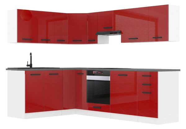 Kuchyňská linka Belini Premium Full Version 420 cm červený lesk s pracovní deskou JANET