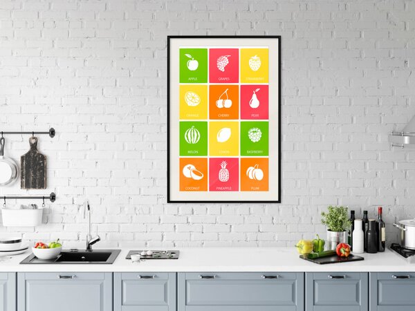 Plakát Barevné Ovoce - tabule s barevnými čtverci a obrázky ovoce