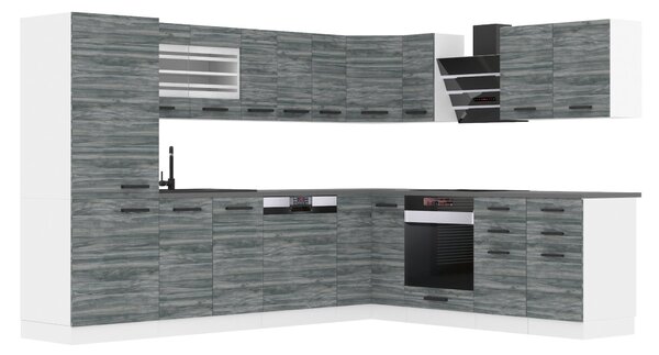 Kuchyňská linka Belini Premium Full Version 520 cm šedý antracit Glamour Wood s pracovní deskou JULIE