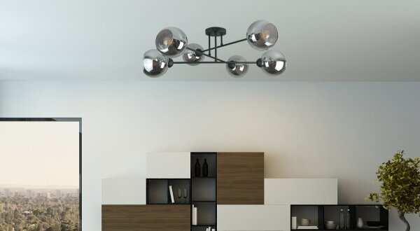 Lustr na tyči VASCO 6xE27/60W/230V černá/kouřová černá
