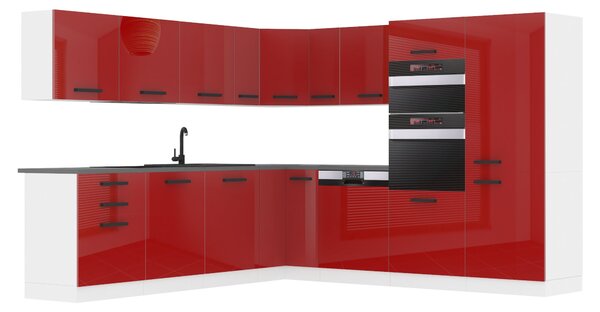 Kuchyňská linka Belini Premium Full Version 480 cm červený lesk s pracovní deskou JANE