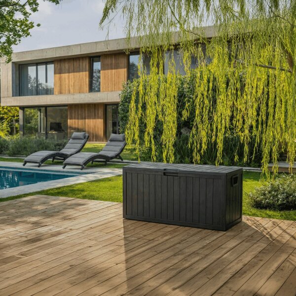 Zahradní úložný box šedý 280 L AZB-G2075 GREY