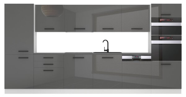 Kuchyňská linka Belini Premium Full Version 360 cm šedý lesk s pracovní deskou NAOMI