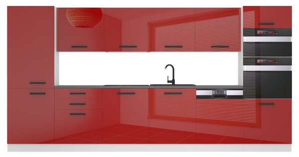 Kuchyňská linka Belini Premium Full Version 360 cm červený lesk s pracovní deskou NAOMI