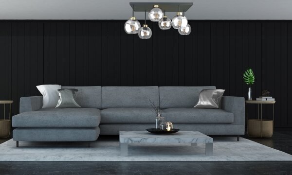 Přisazený lustr NESSA 6xE27/60W/230V černá/zlatá/čirá